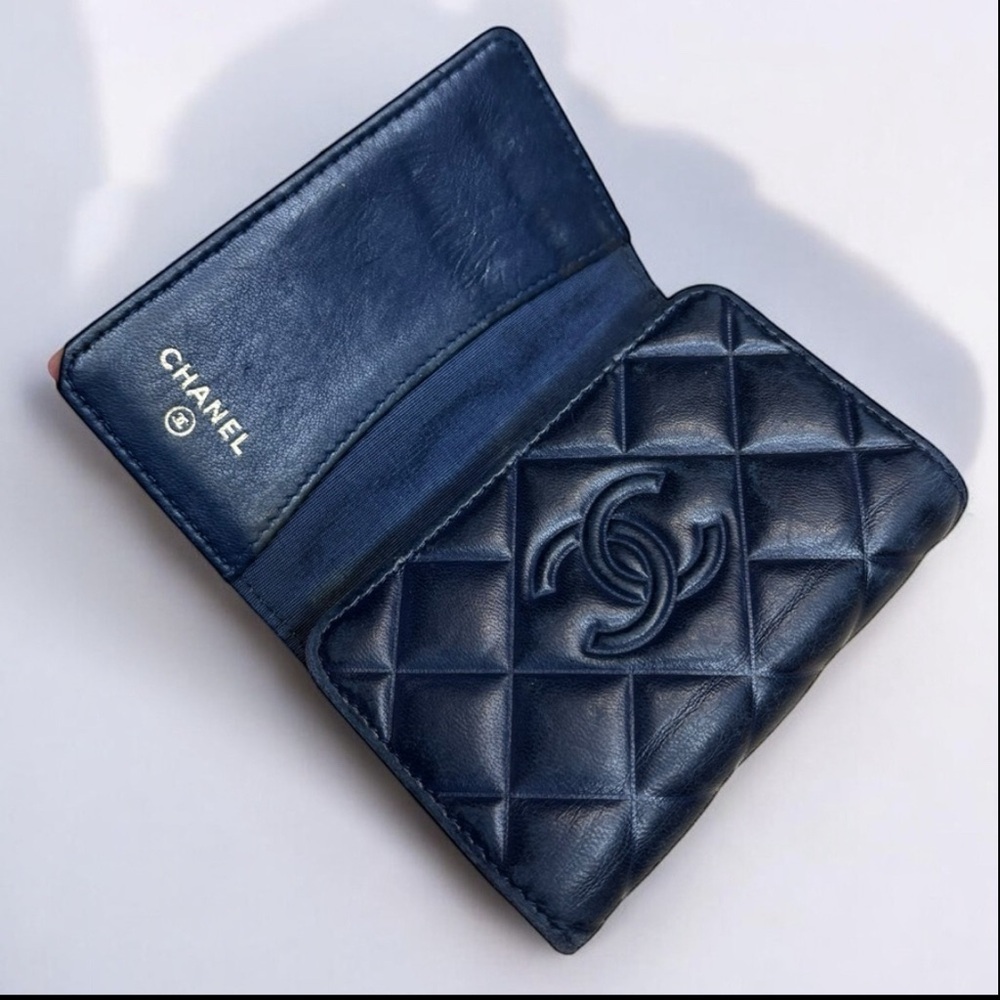 CHANEL Navy Quilted Card Case